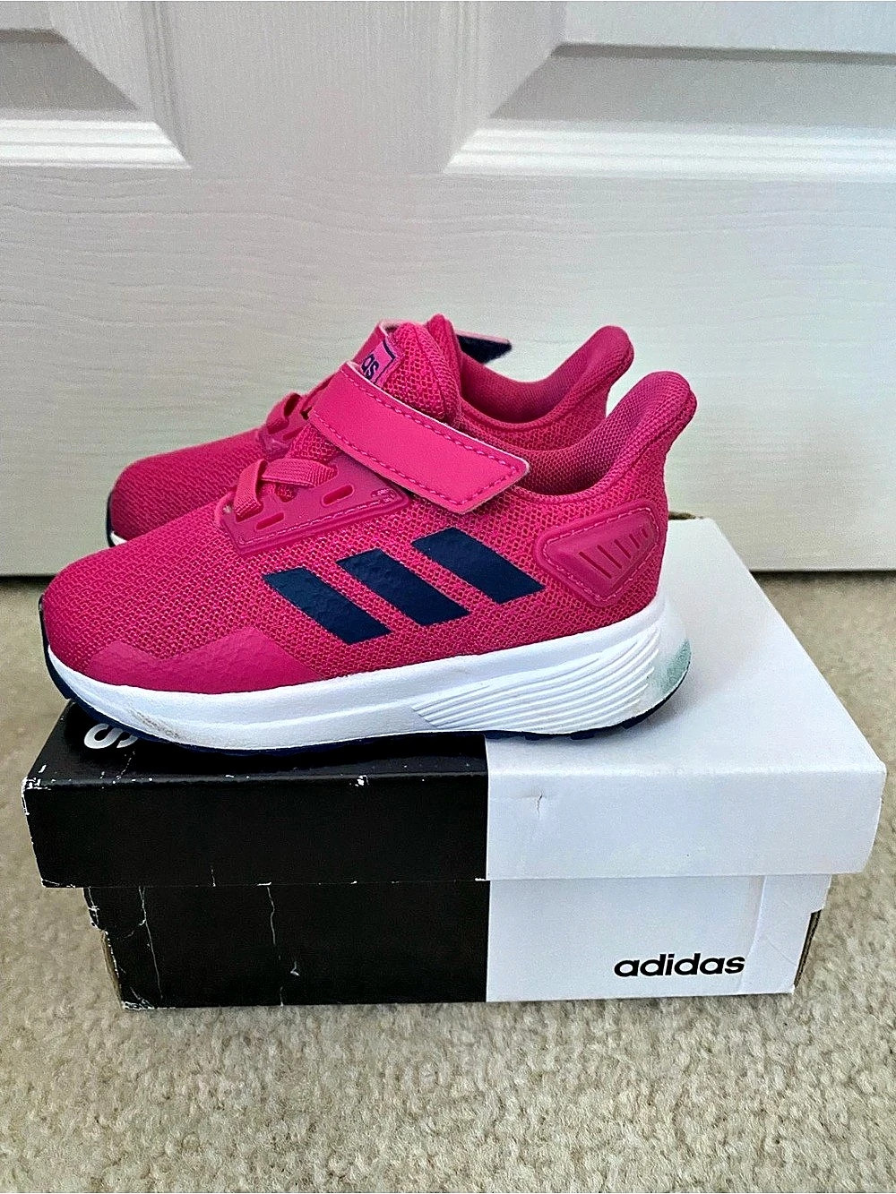 adidas Tensaur Run Toddler Sneakers Pink & Blue hook-and-loop straps 6K